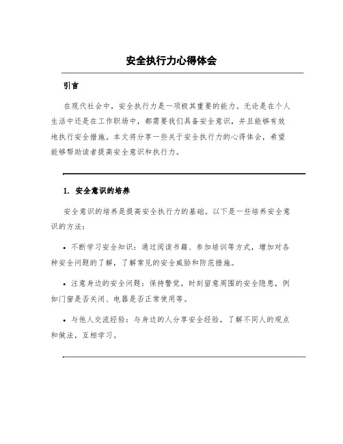 安全执行力心得体会 执行力心得体会