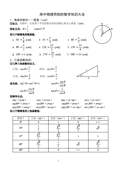 高中物理学习中常用的数学知识