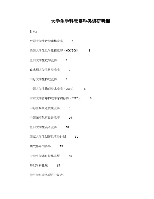 大学生学科竞赛种类调研明细