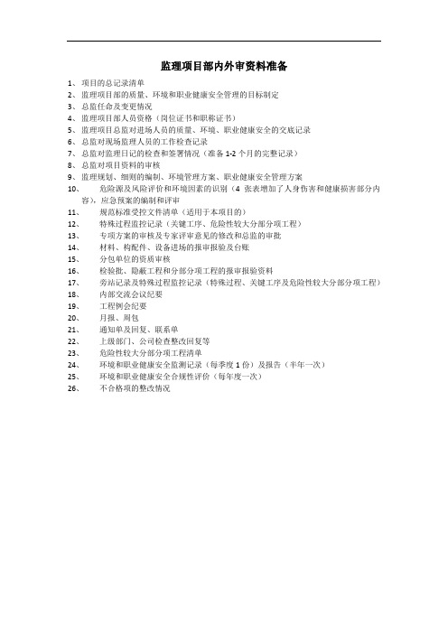 监理项目部内外审资料准备清单