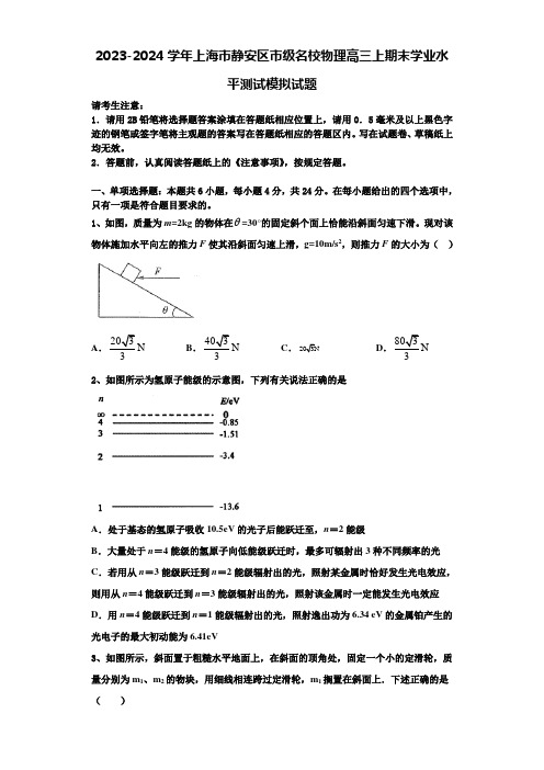 2023-2024学年上海市静安区市级名校物理高三上期末学业水平测试模拟试题含解析