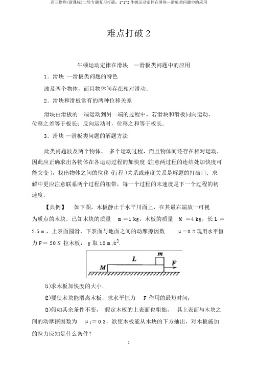 高三物理(新课标)二轮专题复习突破：1-1-2牛顿运动定律在滑块—滑板类问题中的应用