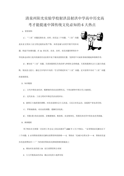 清泉州阳光实验学校高中历史 高考能力提速 中国传统文化 必知的大热点