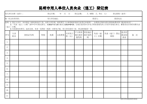 昆明市用人单位人员失业(退工)登记表