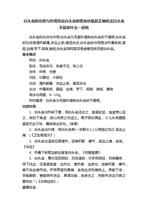 白头翁的功效与作用禁忌白头翁的营养价值及正确吃法白头翁不能和什么一起吃