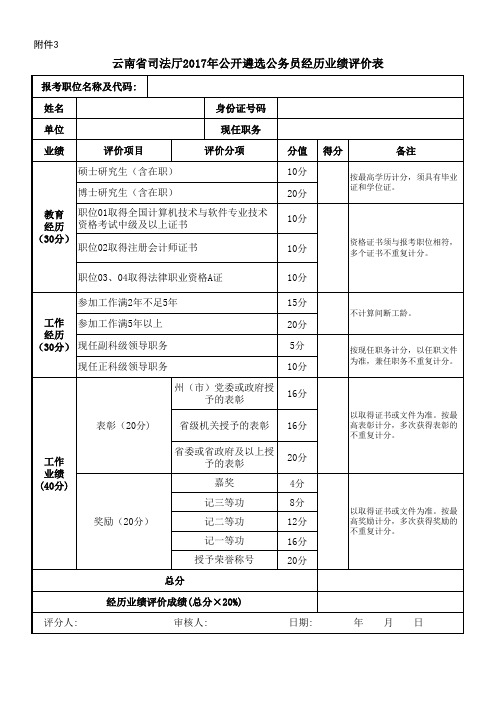 经历业绩评价表