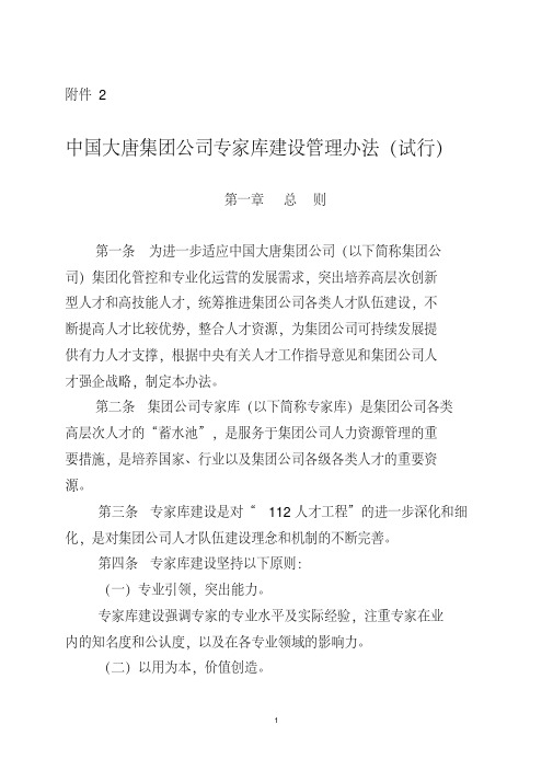 中国大唐集团公司专家库建设管理办法(试行)-精选