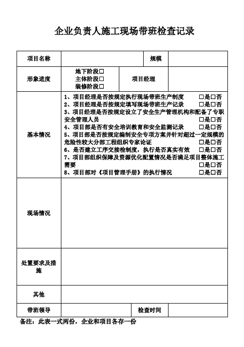 企业负责人施工现场带班检查记录