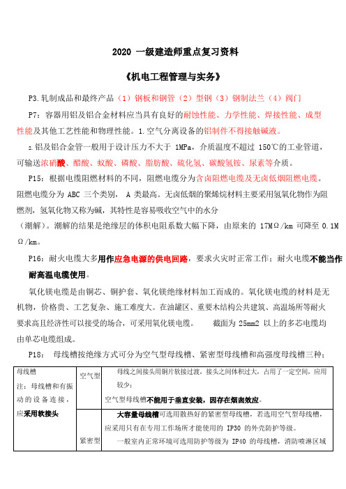 一级建造师《机电工程管理与实务》2020重点复习资料