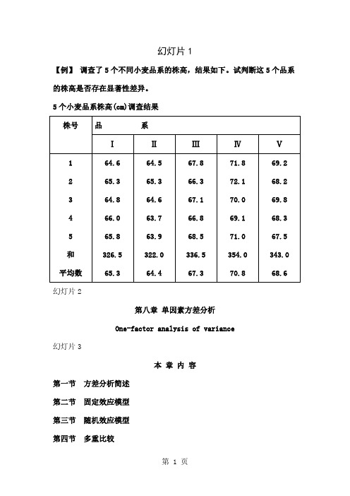 i第八章 单因素方差分析共28页