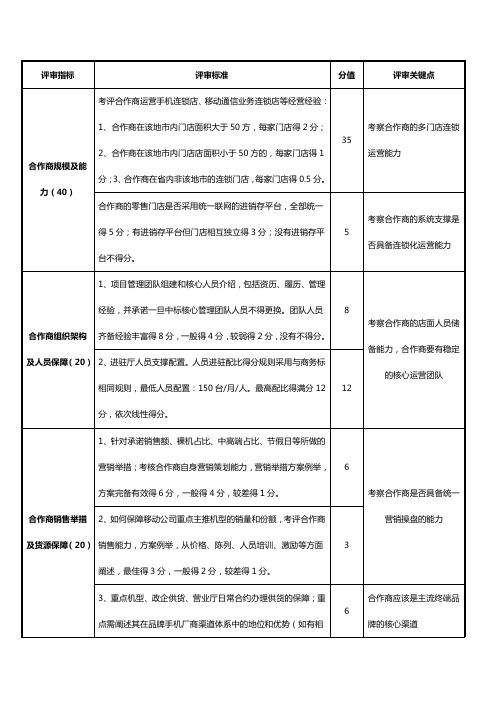 移动公司评审标准