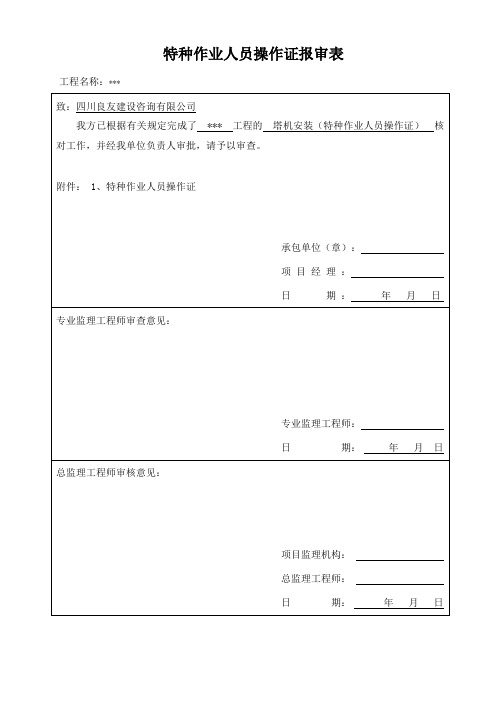 特种作业人员操作证报审表