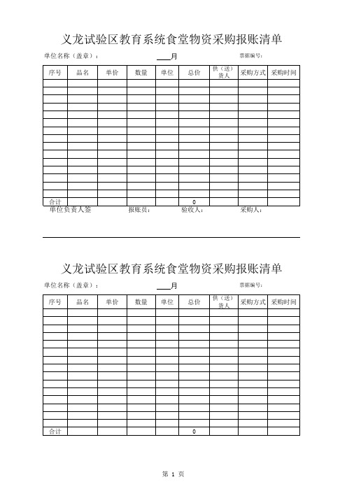 食堂报账清单和汇总表