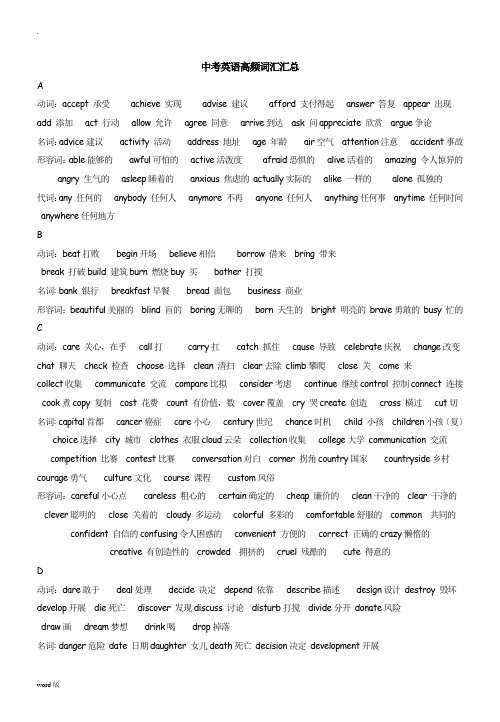 中考英语高频词汇汇总