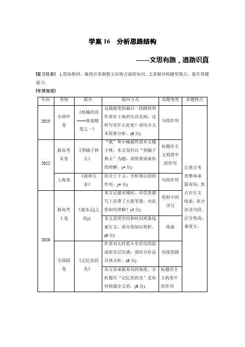 板块三 学案16 分析思路结构——文思有路,遵路识真-2024-2025学年高考语文大一轮复习讲义