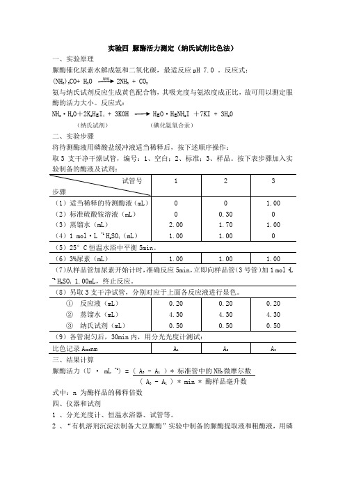 脲酶活力测定(纳氏试剂比色法)