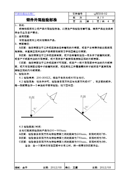 压铸件外观检验标准