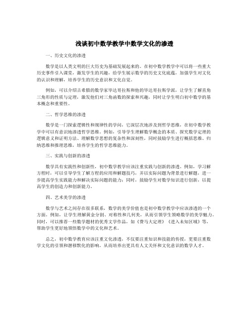 浅谈初中数学教学中数学文化的渗透