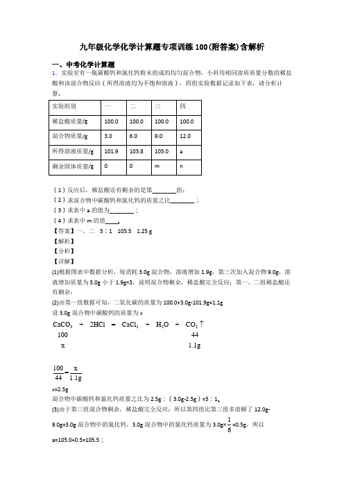 九年级化学化学计算题专项训练100(附答案)含解析 (2)