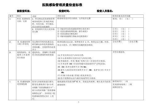 医院感染管理质量检查标准