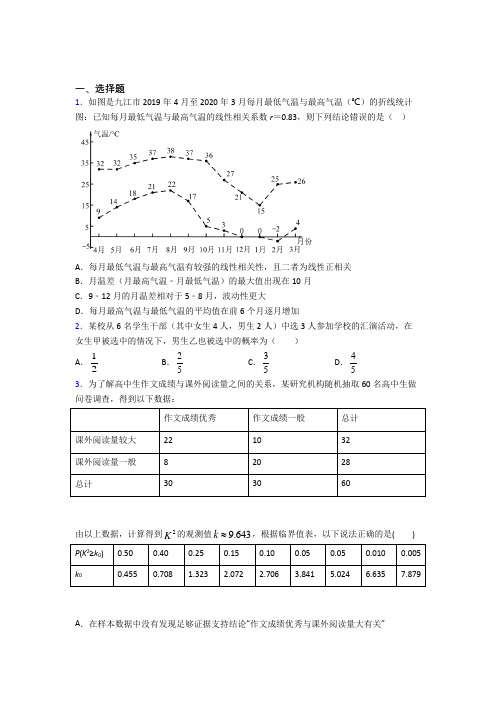 (易错题)高中数学选修1-2第一章《统计案例》检测(含答案解析)(2)