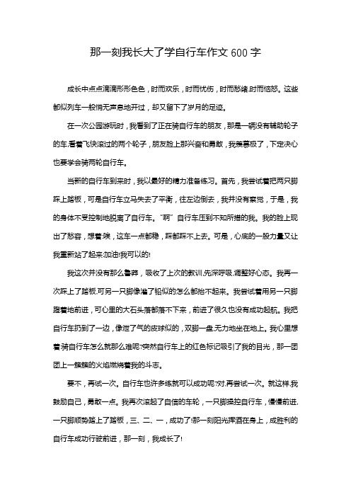 那一刻我长大了学自行车作文600字