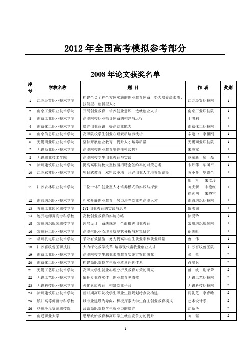 公开阅读2008年论文获奖名单