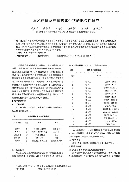 玉米产量及产量构成性状的遗传性研究