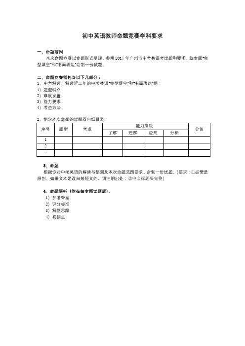 (初中英语)教题命题竞赛要求