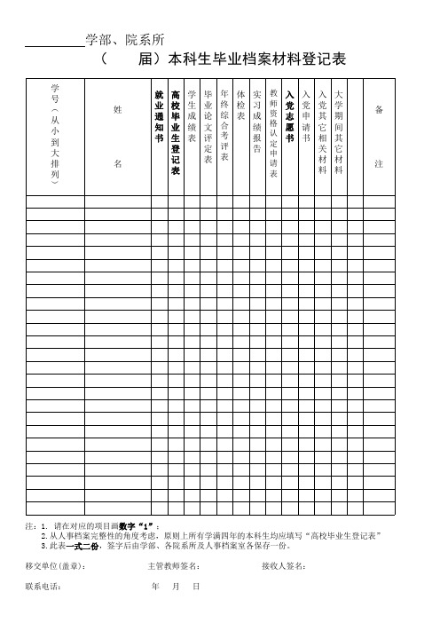 北京师范大学本科生毕业档案材料登记表