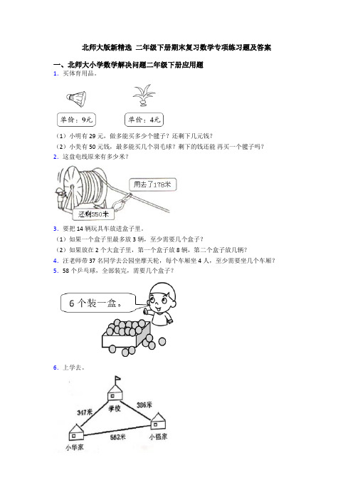 北师大版新精选 二年级下册期末复习数学专项练习题及答案