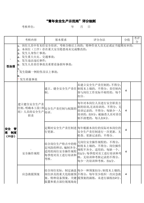 青年安全生产示范岗评分细则