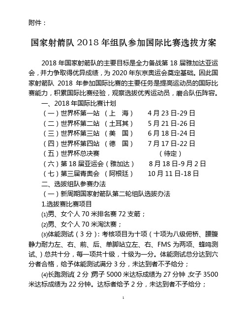 国家射箭队2018年组队参加国际比赛选拔方案