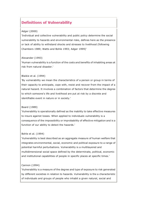 Definitions of Vulnerability