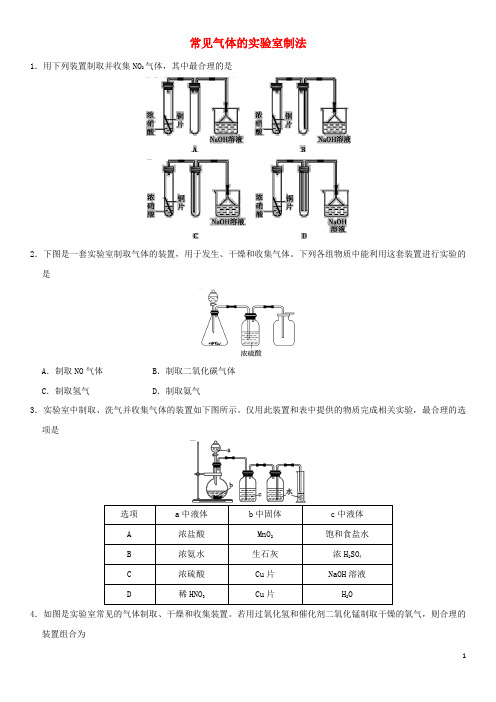 2018年高考化学三轮冲刺专题复习练习卷常见气体的实验室制法