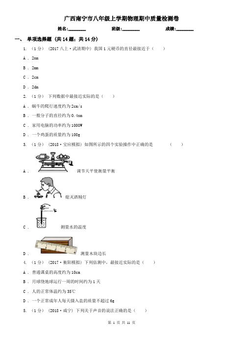 广西南宁市八年级上学期物理期中质量检测卷