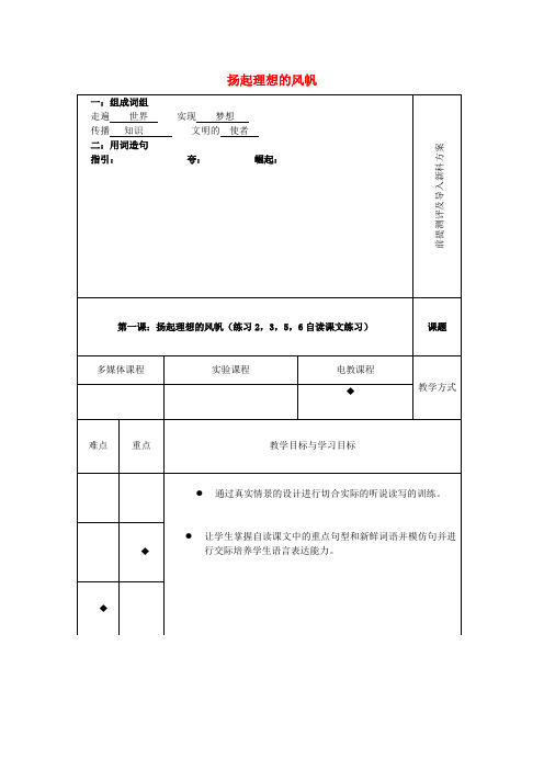 2018学年七年级语文下册第一单元理想信念第1课《扬起理想的风帆》教案1新疆教育版