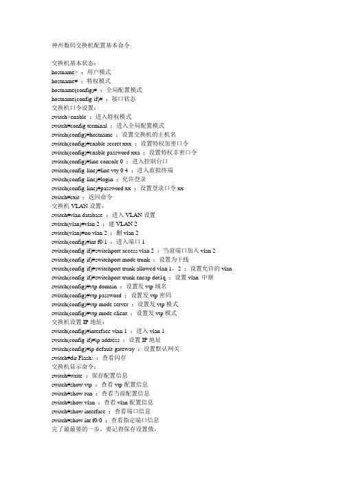 神州数码交换机配置基本命令