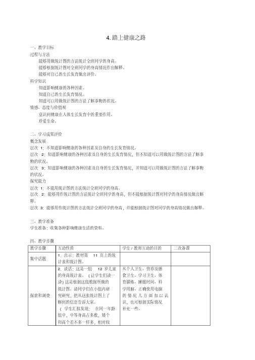 六年级科学下册4踏上健康之路教案苏教版