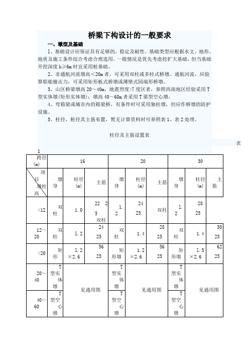 桥梁下构设计的一般要求