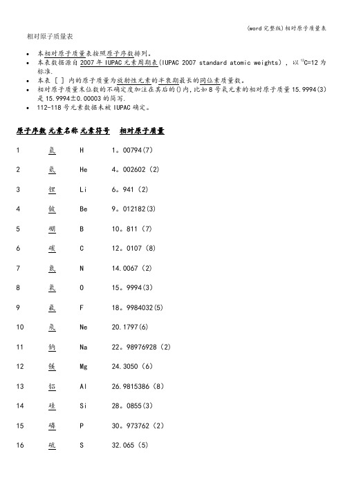 (word完整版)相对原子质量表