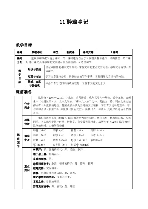 部编版九年级上册语文第三单元11 醉翁亭记(1)教案