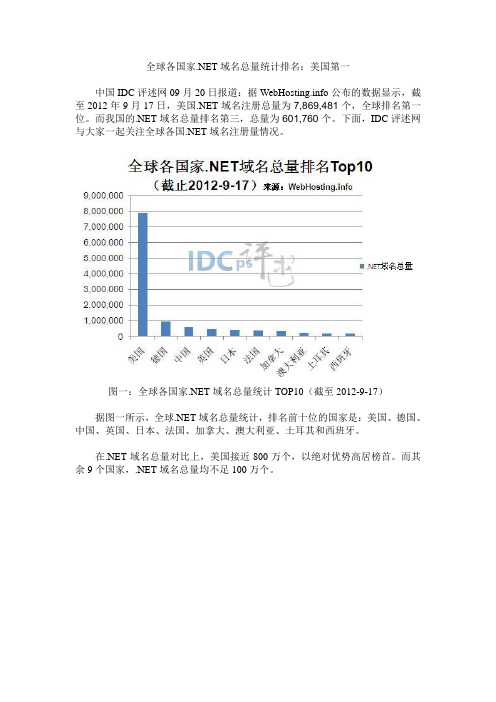 全球各国家.NET域名总量统计排名：美国第一