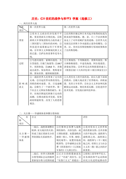 高中历史《20世纪的战争与和平》学案选修3