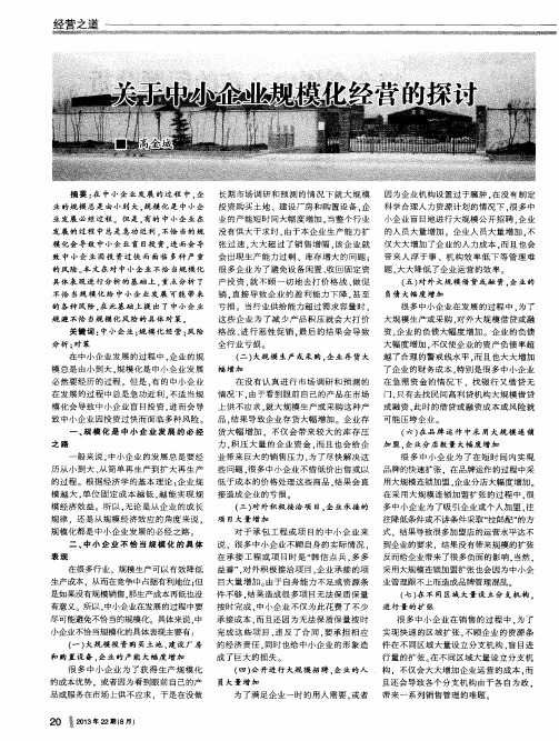 关于中小企业规模化经营的探讨