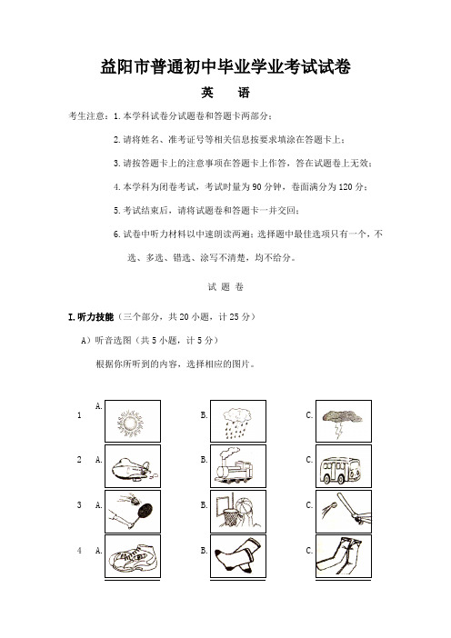 湖南益阳中考英语试题解析