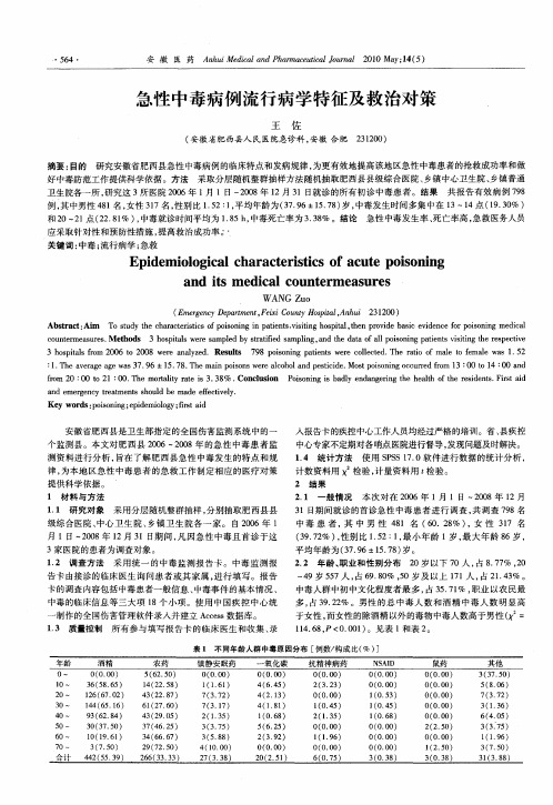 急性中毒病例流行病学特征及救治对策