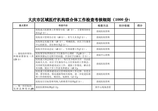 大庆区域医疗机构联合体工作检查考核细则1000分