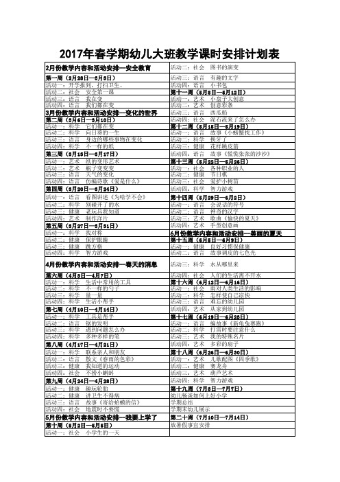 大班春学期教学进度表