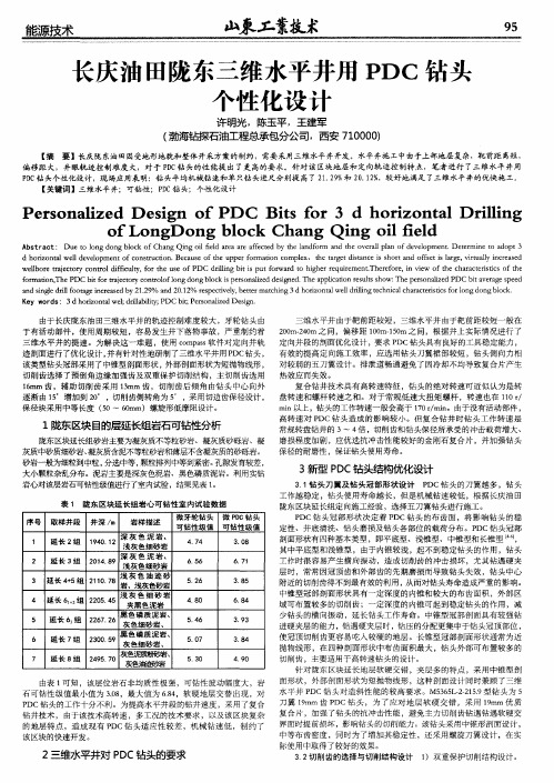 长庆油田陇东三维水平井用PDC钻头个性化设计